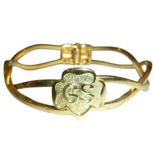 Girl Scouts Vintage Gold Tone Trefoil GS Logo Hinged Bangle Bracelet Retro